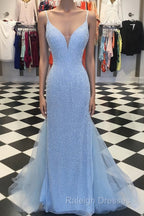 Custom Made Blue V Neck Mermaid Prom Dresses, Mermaid Formal Dresses, Blue Evening Dresses