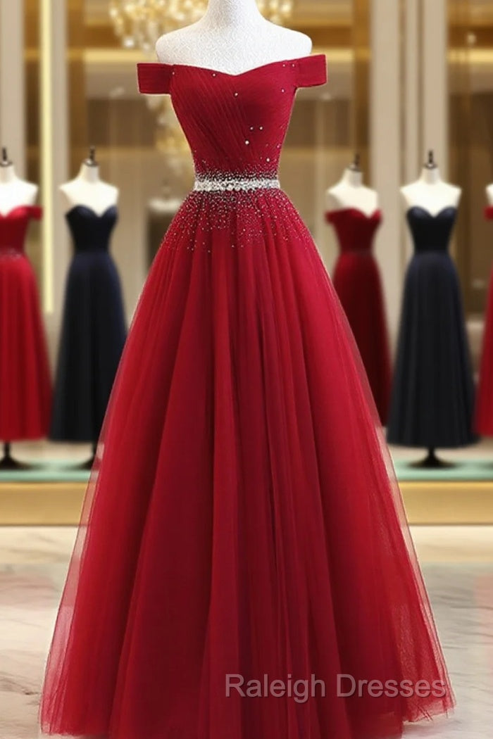 Custom Made Burgundy Off Shoulder Prom Dress, Burgundy Formal Dress, Off Shoulder Evening Dress, Bridesmaid Dress Main image