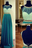 Custom Made Green And Gold Round Neckline Backless Prom Dresses, Long Green Formal Dresses