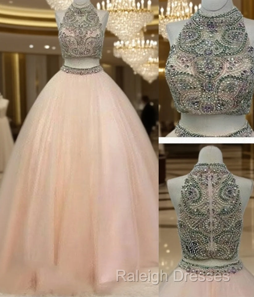 Custom Made High Neck Two Pieces Long Prom Gown Prom Dresses