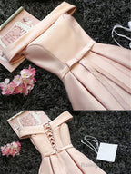 Custom Made Light Pink Off Shoulder Prom Dresses, Short Graduation Dresses, Pink Homecoming Dresses