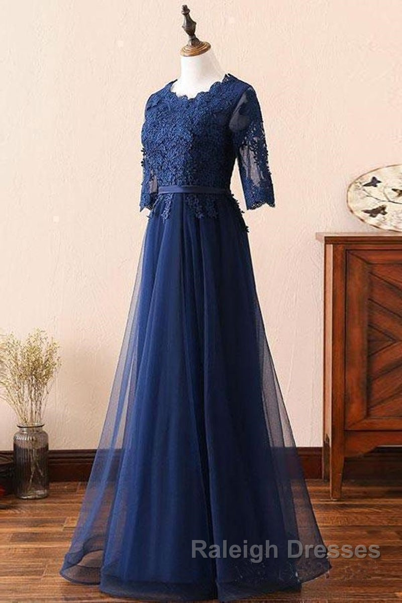 Custom Made Long Sleeves Navy Blue Lace Prom Dress, Long Sleeves Lace Bridesmaid Dress, Long Sleeves Navy Blue Lace Formal Graduation Evening Dress Secondary image