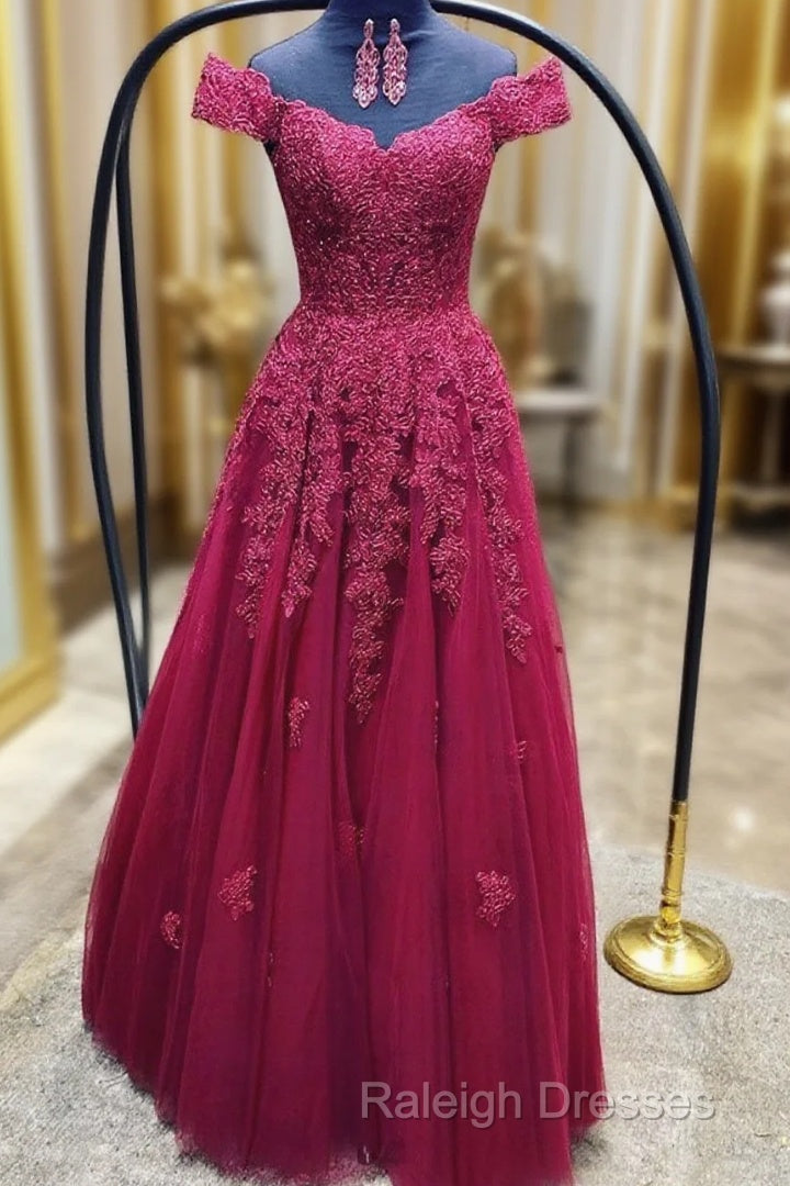 Custom Made Off Shoulder Burgundy Lace Prom Dresses, Off The Shoulder Burgundy Lace Formal Bridesmaid Dresses