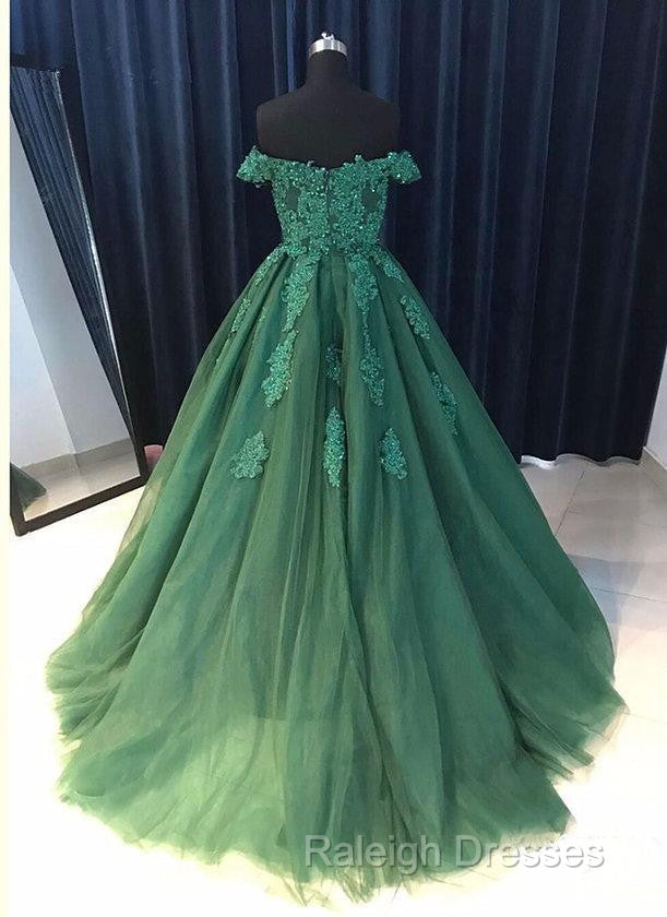Custom Made Off Shoulder Emerald Green Lace Prom Dresses, Green Formal Dresses, Lace Prom Gown Secondary image