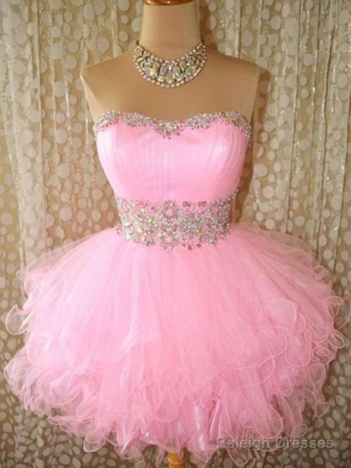 Custom Made Pink Puffy Short Prom Gown, Pink Prom Dresses, Formal Dresses, Homecoming/Graduation Dress Main image
