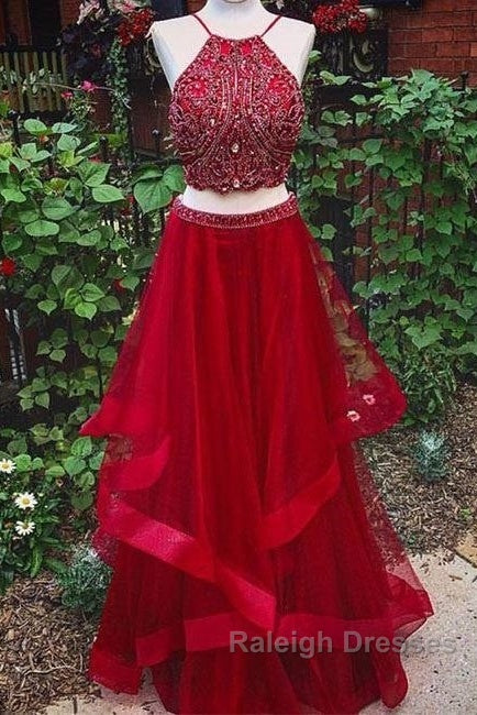 Custom Made Red Two Pieces Sequin Long Prom Dress, Evening Dress Secondary image