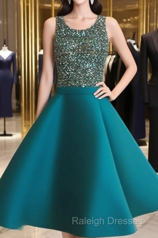 Custom Made Round Neck Sequin Short Green Prom Dresses Homecoming Dresses