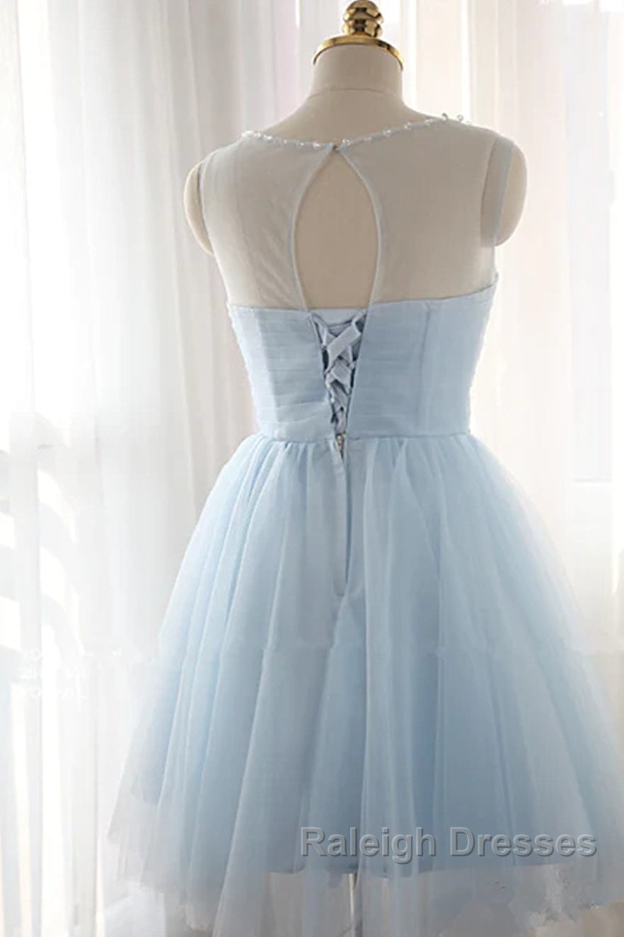 Custom Made Round Neck Short Blue Prom Dresses, Short Blue Graduation Dresses, Homecoming Dresses, Blue Bridesmaid Dresses Secondary image