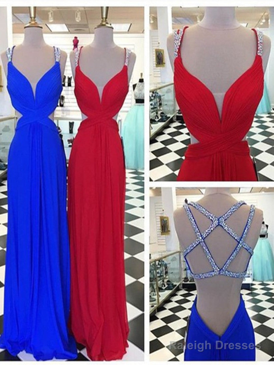 Custom Made Sexy A Line Backless Red/Blue Prom Dresses, Backless Forma ...