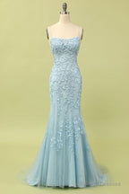 Custom Made Spaghetti Straps Long Lace Mermaid Prom Evening Dresses
