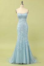 Custom Made Spaghetti Straps Long Lace Mermaid Prom Dress