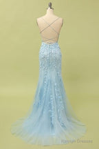 Custom Made Spaghetti Straps Long Lace Mermaid Prom Dress