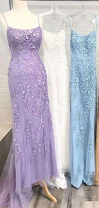 Custom Made Spaghetti Straps Long Lace Mermaid Prom Dress