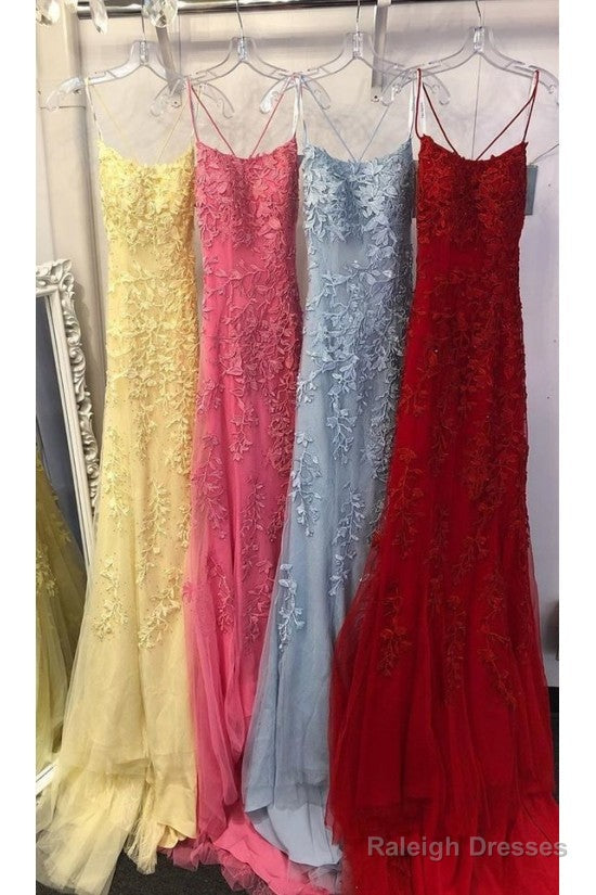 Custom Made Spaghetti Straps Long Lace Mermaid Prom Dress