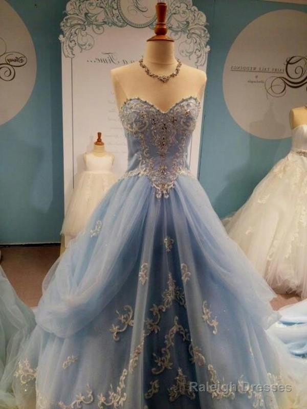 Custom Made Sweetheart Neck Light Blue Wedding Dresses, Prom Dresses, Formal Dresses With Lace Flower Main image