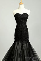 Custom Made Sweetheart Neck Mermaid Black Lace Prom Dress With Sweep Train Black Lace Prom Dress