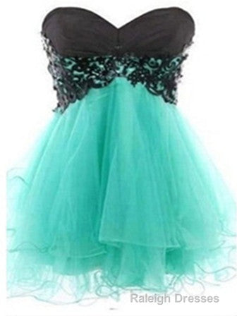 Sweetheart Sleeveless Short Black Lace Green Prom Dress, Homecoming Dress, Graduation Dress Main image