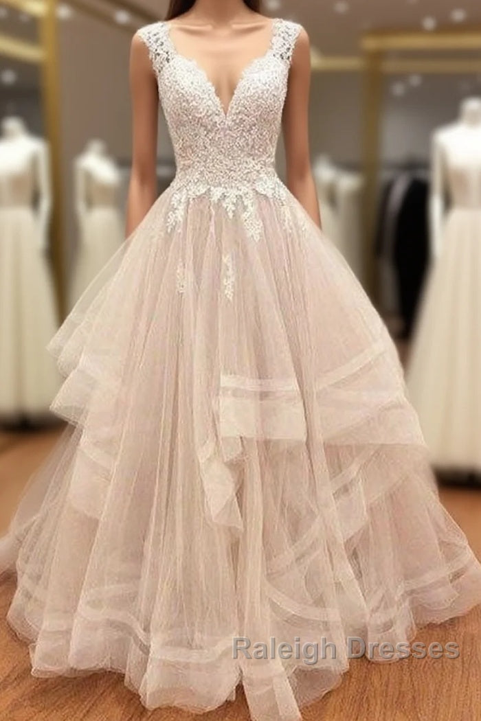 Custom Made Tulle Lace Long Prom Gown, Lace Evning Dress Main image