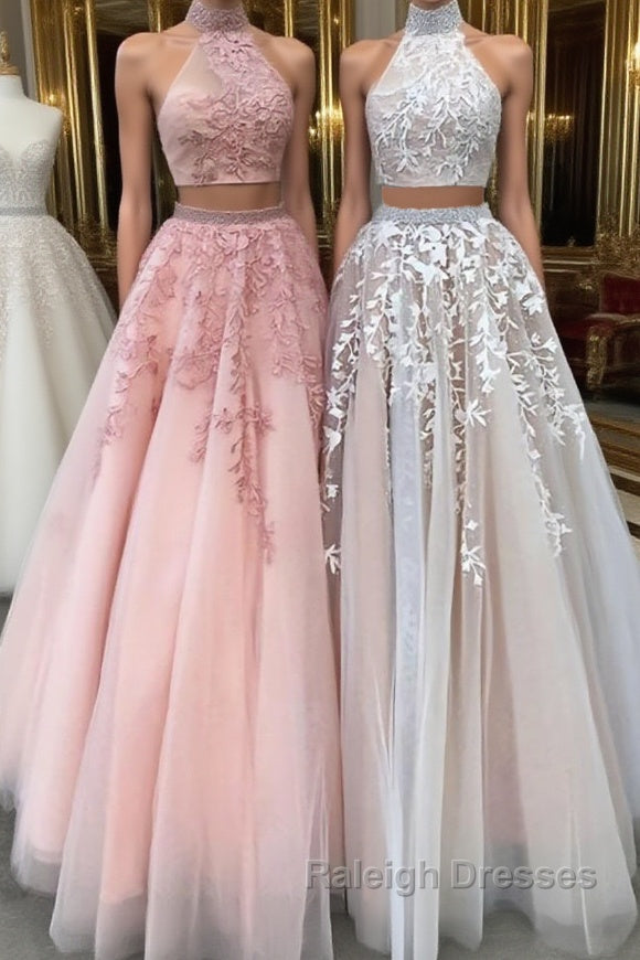 Custom made two pieces tulle long prom Dresses lace Prom Dresses Main image