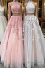 Custom made two pieces tulle long prom Dresses lace Prom Dresses