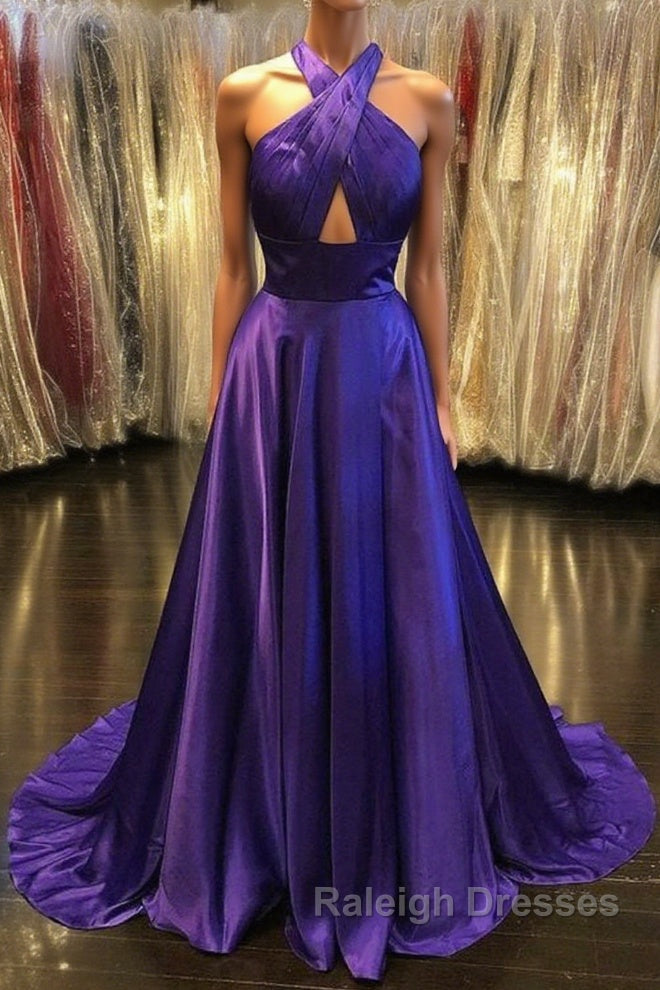 Custom Made Unique Backless Purple Satin Long Prom Dress, Backless Purple Formal Dress, Purple Evening Dress Main image