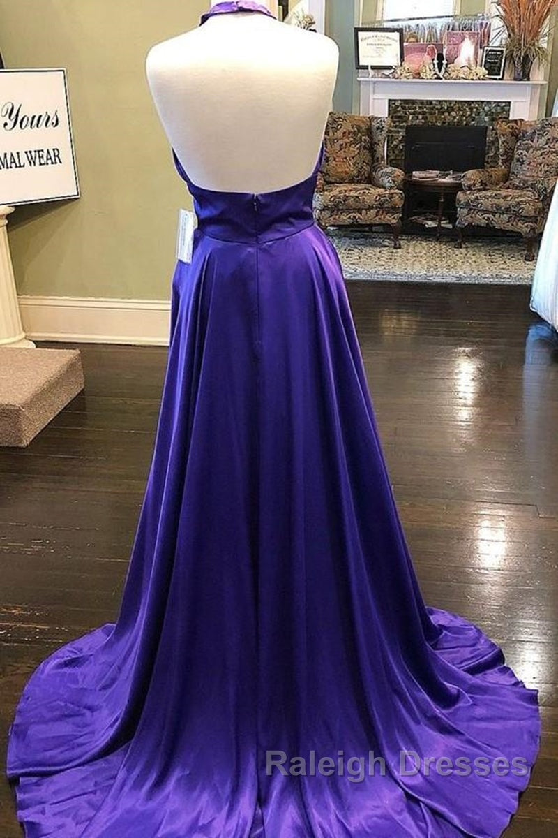 Custom Made Unique Backless Purple Satin Long Prom Dress, Backless Purple Formal Dress, Purple Evening Dress Secondary image