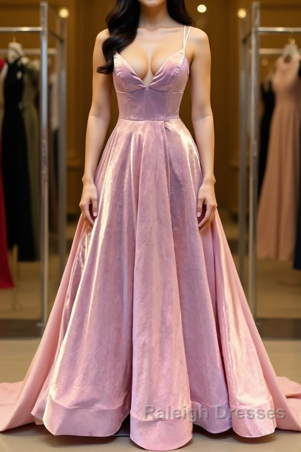Custom Made V Neck Backless Pink Prom Dress, Backless Pink Formal Dres