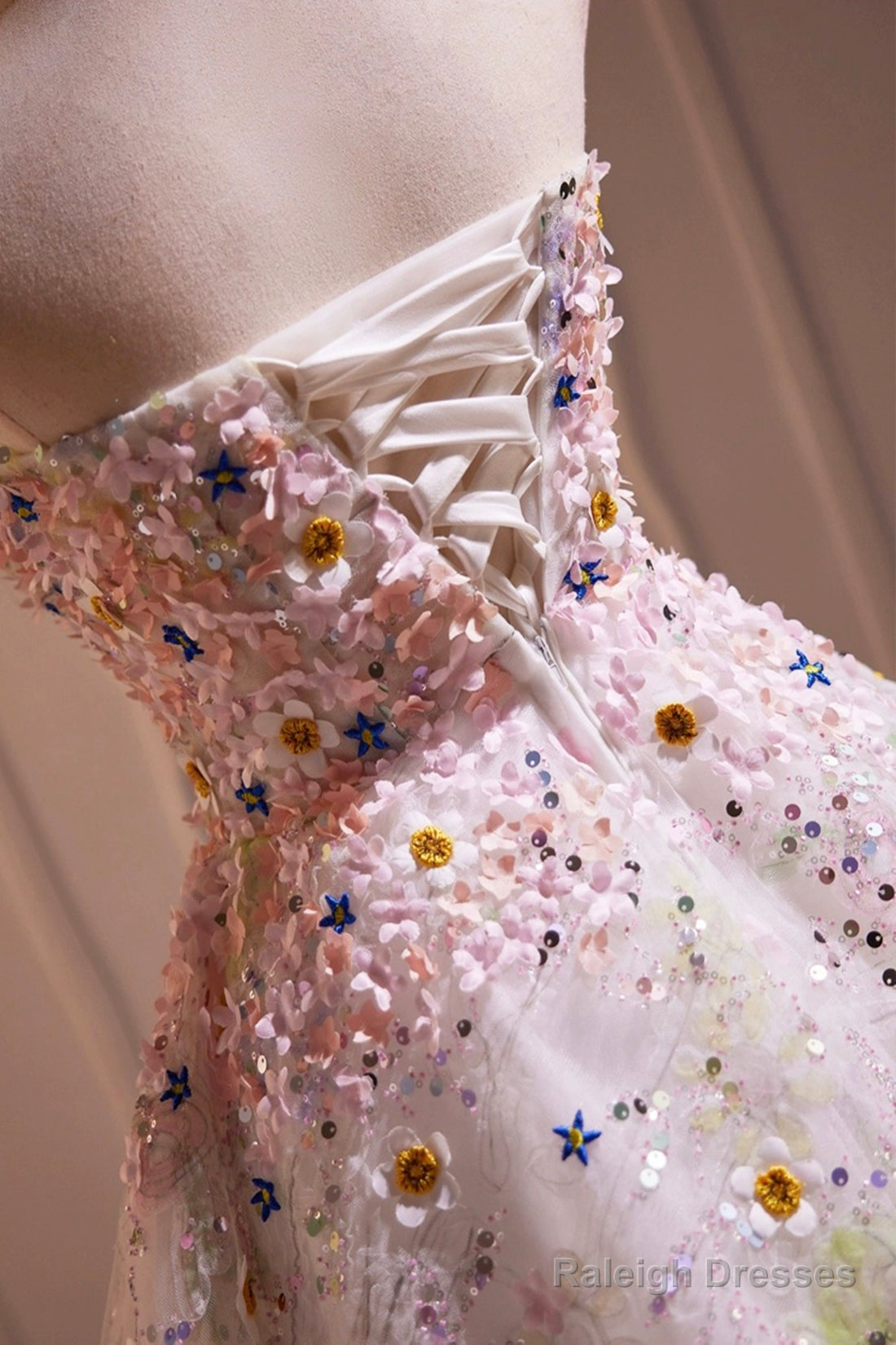 Cute 3D Floral Knee Length Party Dress, A-Line Strapless Homecoming Dress