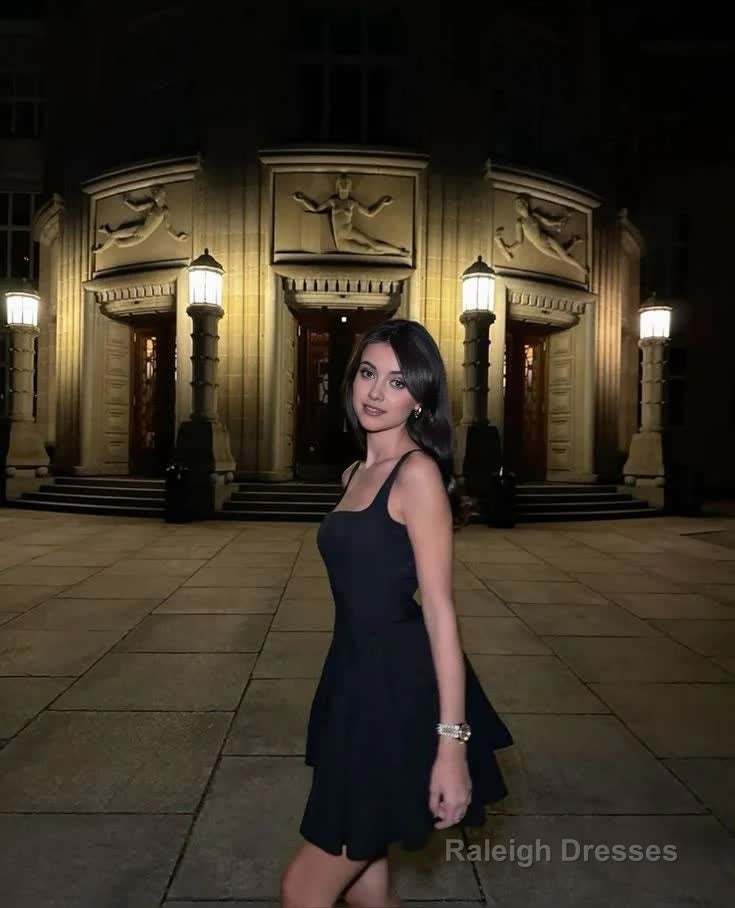 cute a line black straps homecoming dress 18th birthday outfits Main image