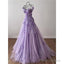 Cute A-Line Floor Length Lilac Prom Dress With Lace