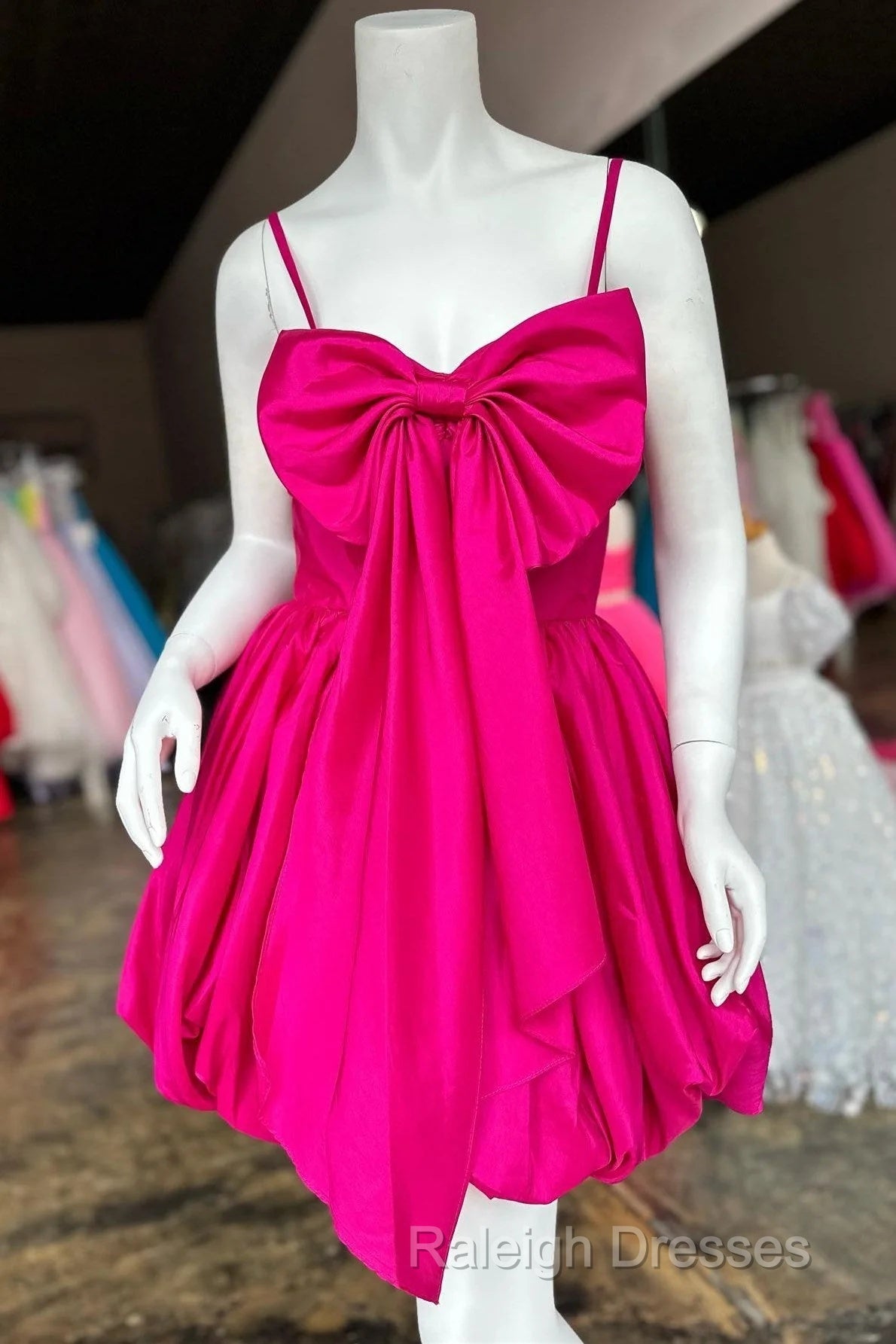 Cute A-Line Fuchsia Bow  Short Homecoming Dress
