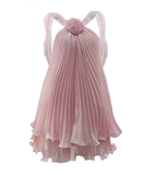 Cute A-Line Halter Baby Blue Pleated Chiffon Short Homecoming Dresses Birthday Dresses