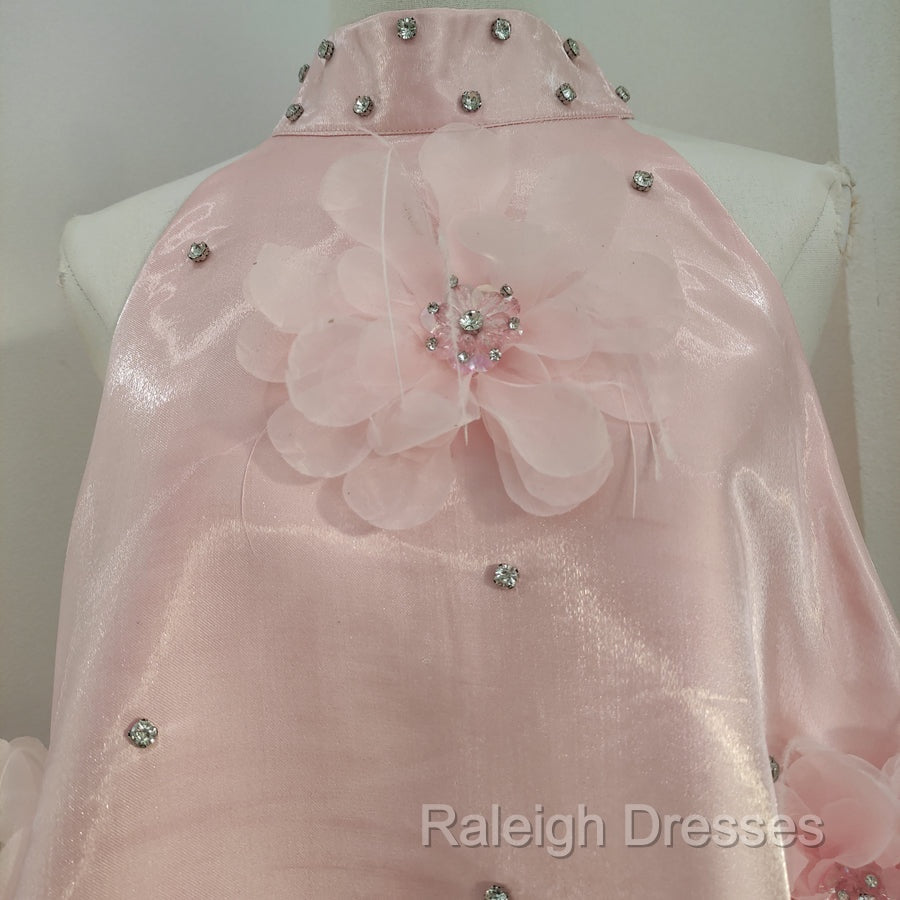 Cute A Line Halter Pink Travel Vacation Dresses Short Satin Birthday Dress