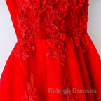 Cute A Line Off Shoulder Short Red Lace Prom Dresses, Short Red Bridesmaid Dresses, Graduation Dresses