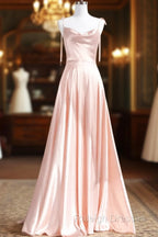 Cute A-Line Pink Satin Straps Sweetheart Prom Dress, Pink Satin Party Dress Evening Dress