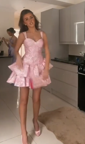 Cute A-Line Pink Straps Short Summer Birthday Dresses Hoco Dresses Birthday Outfit 19Th Birthday Mini Prom Dress