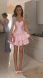 Cute A-Line Pink Straps Short Summer Birthday Dresses Hoco Dresses Birthday Outfit 19Th Birthday Mini Prom Dress