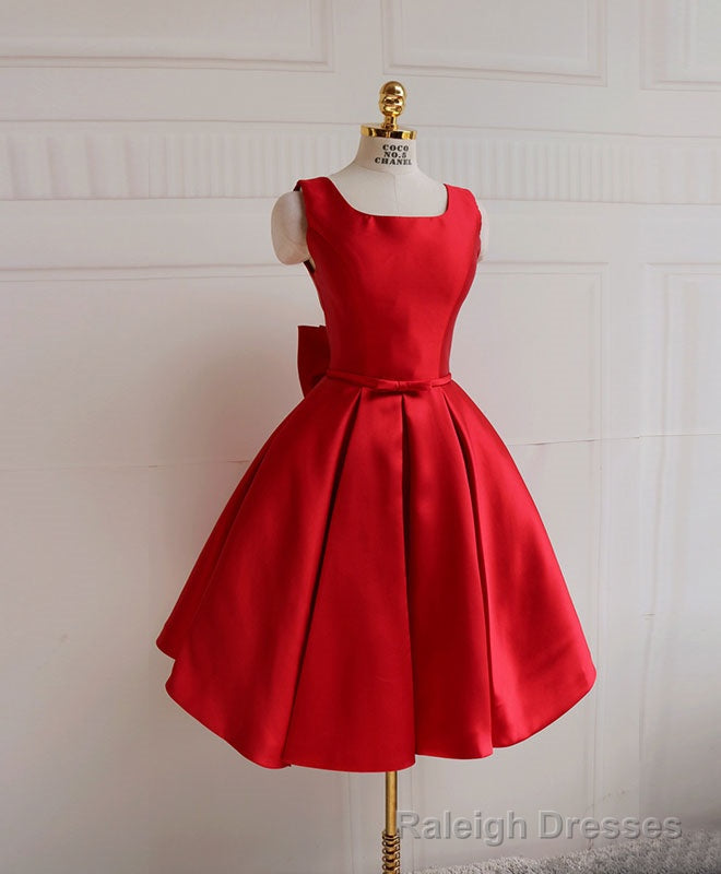 Cute A Line Satin Short Prom Dress With Bow,Prom Dress Main image