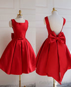 Cute A Line Satin Short Prom Dress With Bow,Prom Dress
