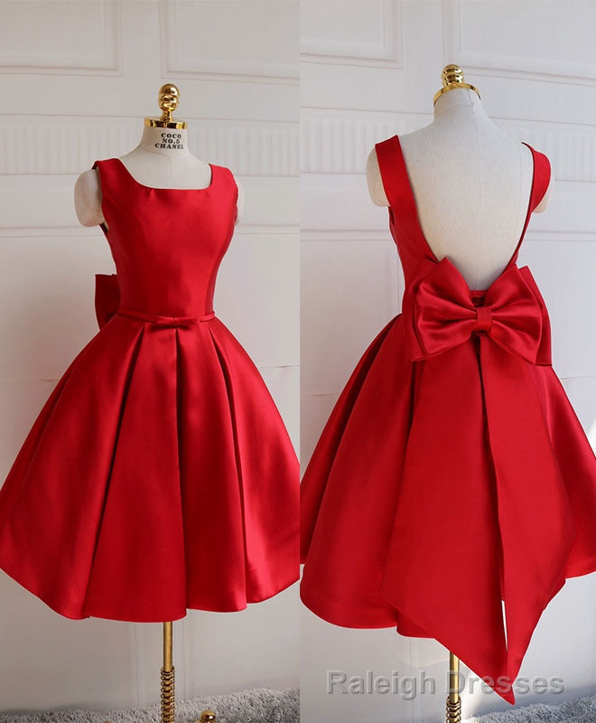 Cute A Line Satin Short Prom Dress With Bow,Prom Dress