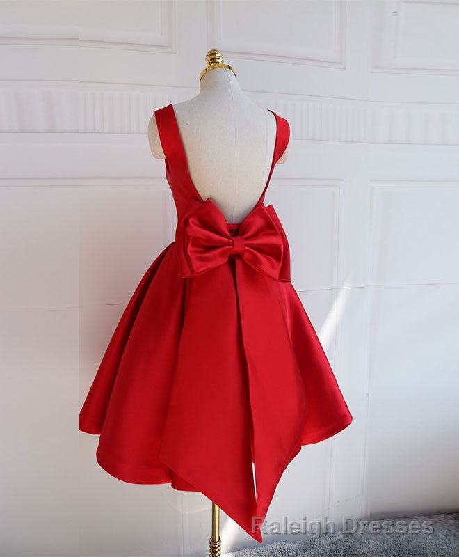 Cute A Line Satin Short Prom Dress With Bow,Prom Dress Secondary image