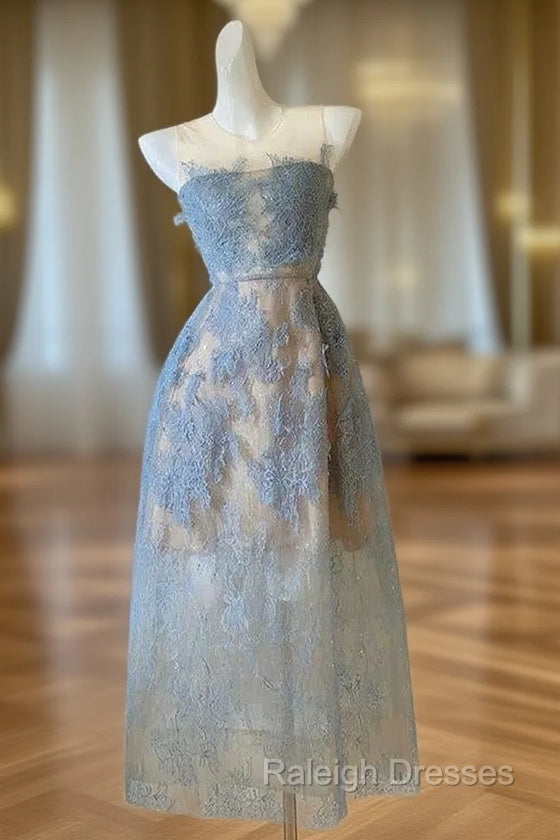 Cute A Line Scoop Neckline Lace Blue Prom Dress Evening Dresses Main image