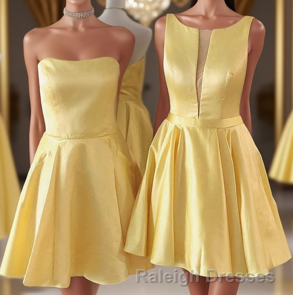 Cute A Line Short Yellow Homecoming Dresses Elegant Graduation Dress Main image