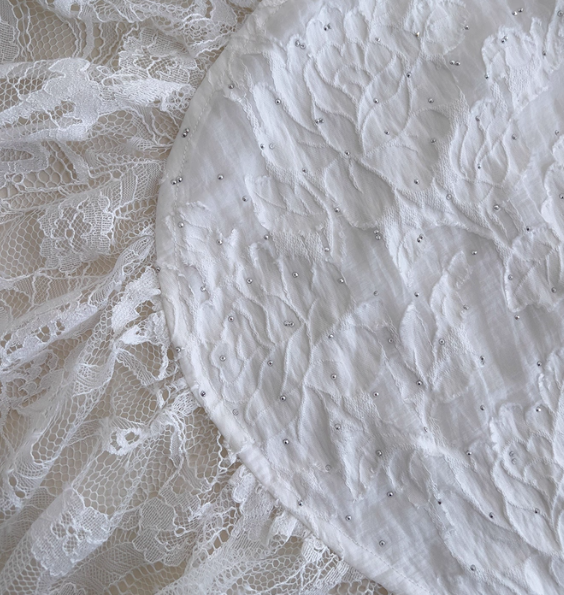 Cute A-Line Spaghetti Strap Tiered Pearl White Lace Prom Dresses Prom Dresses