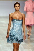 Cute A-Line Spaghetti Straps Blue Sequin Mini Short Prom 8Th Grade Homecoming Dress Summer Middle School Hoco Dresses Homecoming Outfits 20Th Birthday Outfit