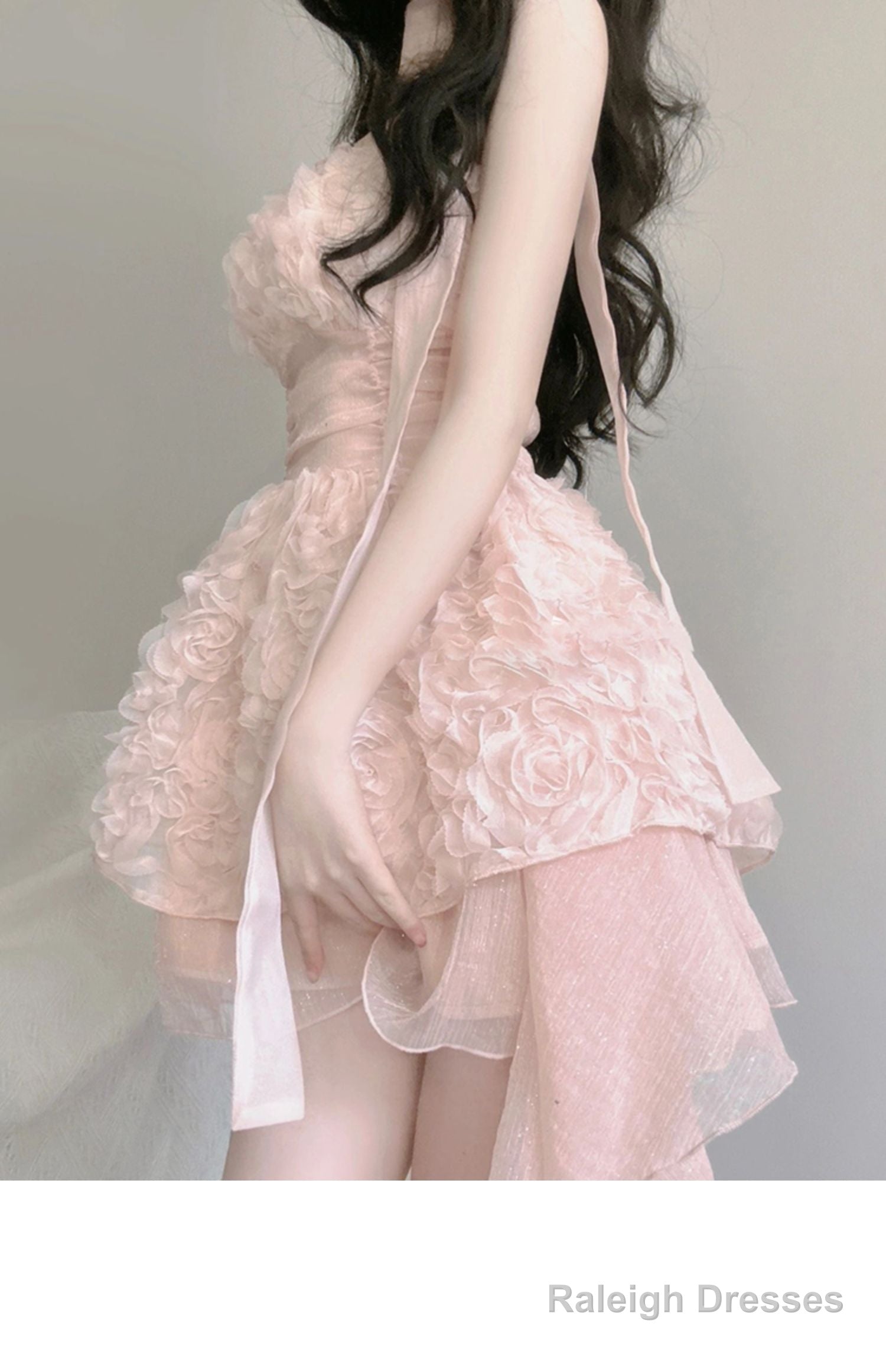Cute A Line Spaghetti Straps Pink Chiffon Short Birthday Dresses Birthday Outfits Secondary image