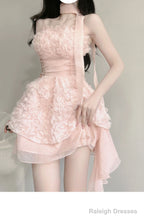 Cute A Line Spaghetti Straps Pink Chiffon Short Birthday Dresses Birthday Outfits