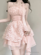 Cute A Line Spaghetti Straps Pink Chiffon Short Birthday Dresses Birthday Outfits