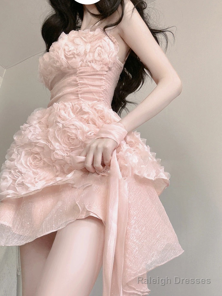 Cute A Line Spaghetti Straps Pink Chiffon Short Birthday Dresses Birthday Outfits Main image