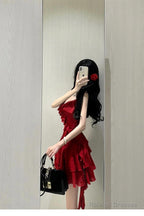 Cute A-Line Spaghetti Straps Red Short Ruffles Skirt Birthday Dress Birthday Outfits